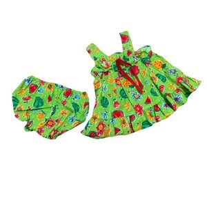 Vintage Kole Kole Baby 12 Months Hawaiian Tropical Print Green Luau Dress NOS